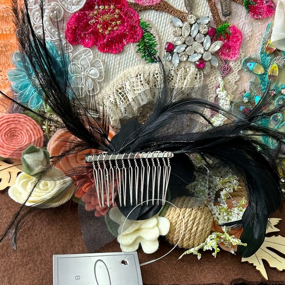 NWT Black Ostrich Feather Hair Comb - Picture 7 of 7